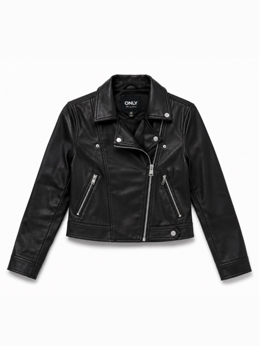 ONLY Black Faux Leather Jacket with Silver Hardware, Size XS